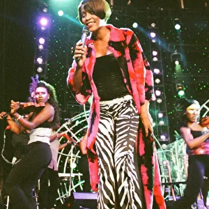 Whitney Houston performs at Wembley Stadium on the British leg of her "
