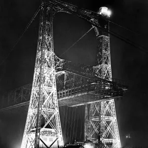 Floodlit Widnes-Runcorn Transporter Bridge Print, 1935