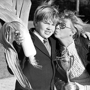 William Marley is a prize leek grower at 12 year ols and gets a kiss from his mum, Mary