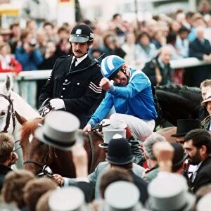 Willie Carson jockey and Nashwan after winning The Derby at Epsom - June 1989