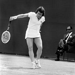Wimbledon 1980. 7th day. Pam Shriver vs. B. J. King. B. J. King in action against Pam
