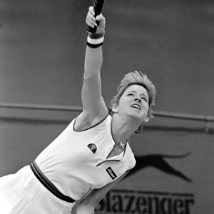 Wimbledon 1981: Singles: Chris Evert Lloyd in action against Miss L. Forood