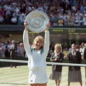 Wimbledon Ladies Final. Winners Trophy presented to Steffi Graf by Duchess of Kent After
