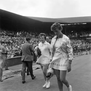 Wimbledon Tennis, Billie Jean Moffitt, on the left, (later King) and Margaret Smith Wimbledon Tennis, Billie Jean Moffitt, on the left, (later King) and Margaret Smith