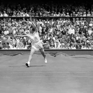 Wimbledon Tennis, Billie Jean Moffitt (later King) in play against Margaret Smith Wimbledon Tennis, Billie Jean Moffitt (later King) in play against Margaret Smith