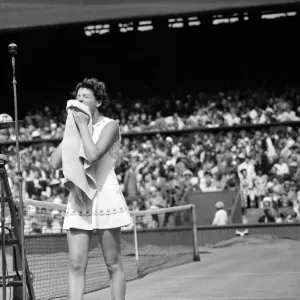 Wimbledon Tennis, Margaret Smith (pictured) in play against Billie Jean Moffitt Wimbledon Tennis, Margaret Smith (pictured) in play against Billie Jean Moffitt