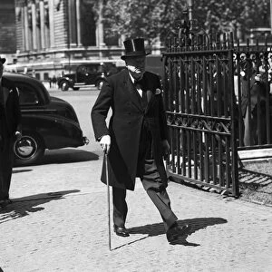 Winston Churchill arriving at Westminster Abbey for the memorial service for Sir Stafford