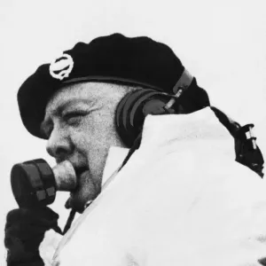 Winston Churchill in a Churchill tank, using a wireless telephone Winston Churchill in a Churchill tank, using a wireless telephone