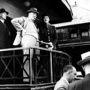Winston Churchill and daughter at Niagara Falls on the observation platform Winston Churchill and daughter at Niagara Falls on the observation platform