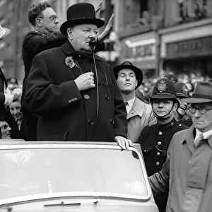 Winston Churchill giving election speech during the General Election campaign of 1945