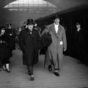 Winston Churchill with Lord Wodehouse at Victoria Train Station en route for Paris Winston Churchill with Lord Wodehouse at Victoria Train Station en route for Paris