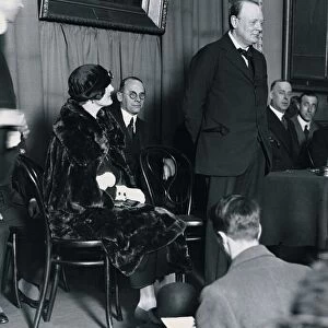 Winston Churchill photographed March 1924 addressing an election campaign meeting with