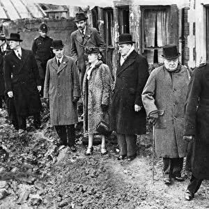 Winston Churchill, Sir Charles Maby and Mrs Churchill visit a bombed area in Bristol