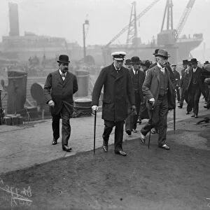 Winston Churchill visiting a shipyard at Jarrow. Circa 1908