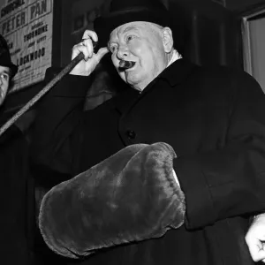 Winston Churchill with Hand Muff, Scala Theatre Print 1958 Winston Churchill with Hand Muff, Scala Theatre Print 1958