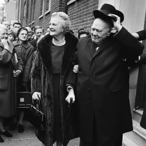 Winston Churchill with his wife Lady Churchill on her birthdayl. 1st April 1963 Winston Churchill with his wife Lady Churchill on her birthdayl. 1st April 1963
