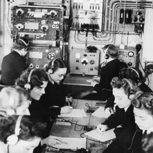 Wireless Telegraphists in training transcribing messages in Morse code