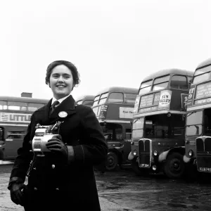 Woman Bus Conductor by Red Double Decker Buses 1960 Print