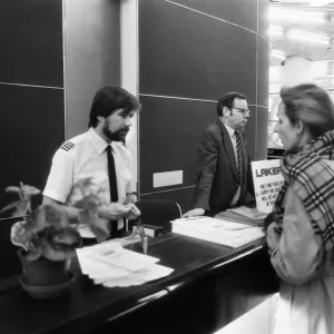 A woman customer at the Victoria check in office, pictured on the day that Laker Airways A woman customer at the Victoria check in office, pictured on the day that Laker Airways