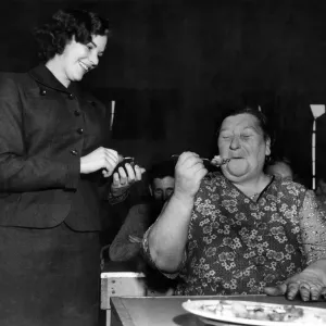 Woman eating dinner in the canteen at a labour factory. August 1952 P009089 Woman eating dinner in the canteen at a labour factory. August 1952 P009089