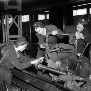 Women at War WW2: Women Engineers Working a Lathe Print 1941