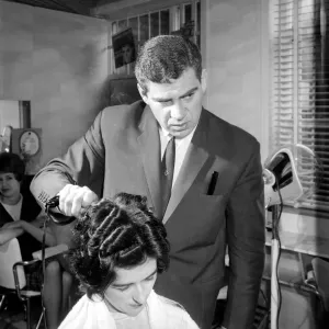 Woman have her hair cut and curled at the hair dressers, 7th June 1962 Woman have her hair cut and curled at the hair dressers, 7th June 1962