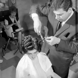 Woman have her hair cut and curled at the hair dressers, 7th June 1962 Woman have her hair cut and curled at the hair dressers, 7th June 1962