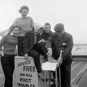 Women at Blackpool having their feet seen to. 5th August 1958