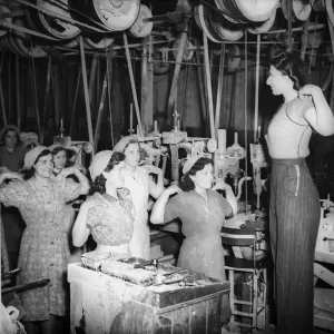 Women doing Physical excercises in a Factory before starting work in a factory 1941 women Women doing Physical excercises in a Factory before starting work in a factory 1941 women