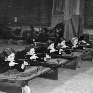 Women Royal Navy Service training at the rifle range, Print Women Royal Navy Service training at the rifle range, Print