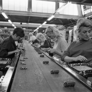 Women part time workers on the production lines at the Lesney toy factory, Hackney Wick Women part time workers on the production lines at the Lesney toy factory, Hackney Wick
