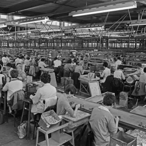 Women part time workers on the production lines at the Lesney toy factory, Hackney Wick Women part time workers on the production lines at the Lesney toy factory, Hackney Wick