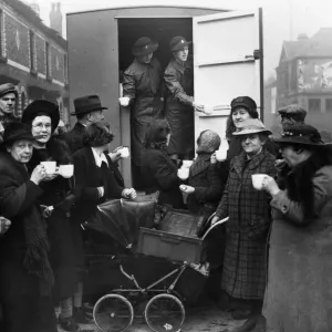 Print of Women in Mobile Canteens Serving Tea on Merseyside, 1941