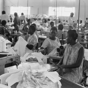 Women at work at a textiles factory in Kampala, Uganda. 27th February 1977 Women at work at a textiles factory in Kampala, Uganda. 27th February 1977
