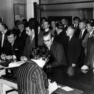 Workers employed by Hoover Ltd sign on for unemployment benefit at Merthyr Employment
