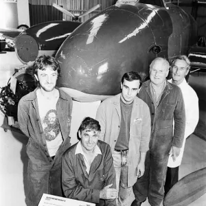 Workers posing with their lovingly restored Gloster Meteor as the 45 year old plane goes Workers posing with their lovingly restored Gloster Meteor as the 45 year old plane goes