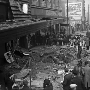 Print of Workmen Filling Crater Outside Greys Department Store, Birmingham Print of Workmen Filling Crater Outside Greys Department Store, Birmingham