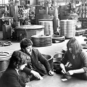 Workmen playing cards during a break at Leadgate Engineering in 1972