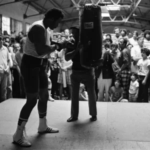 Print of George Foreman training at the Farigrounds in Pleasanton