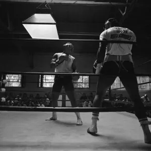 World boxing champion George Foreman trains at the Farigrounds in Pleasanton World boxing champion George Foreman trains at the Farigrounds in Pleasanton