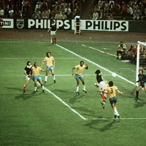 World Cup 1974 Scotland Brazil Joe Jordan heading ball at goal football