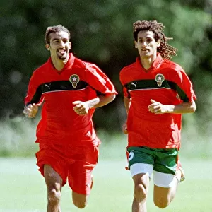World Cup France 1998 Football Morocco players Hadji during training with a team mate