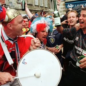 World Cup France 1998. Tartan army football fans make their way to the stadium in World Cup France 1998. Tartan army football fans make their way to the stadium in