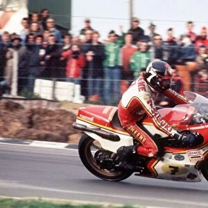 World Motor Cycling 500cc Champion Barry Sheene in action during the Powerbike