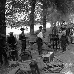 World War One Army Service Corps working in France. Working with Forge. 1914