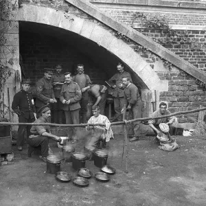 World War One British Soldiers. British tommies working in a monastry boiling up water World War One British Soldiers. British tommies working in a monastry boiling up water