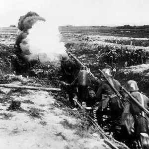 World War One German Troops in Trench Attack Print 1917