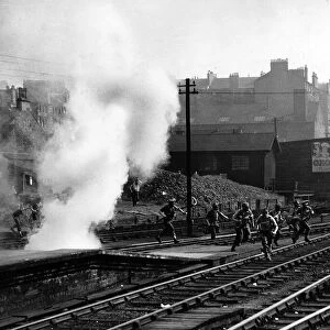 World War Two Home Guard on a training exercise - an attack at a Glasgow railway station