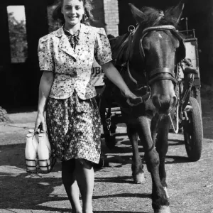 World War II Women Print: Milkman with Horse and Cart, October 1944
