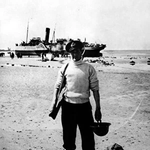 World War Two - Second World War - A naval officer on the beach at Dunkirk prior to